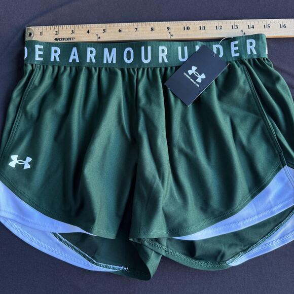 Under Armour Shorts Womens Medium Green Play Up 3.0 Running Logo Waist Training - Picture 8 of 10